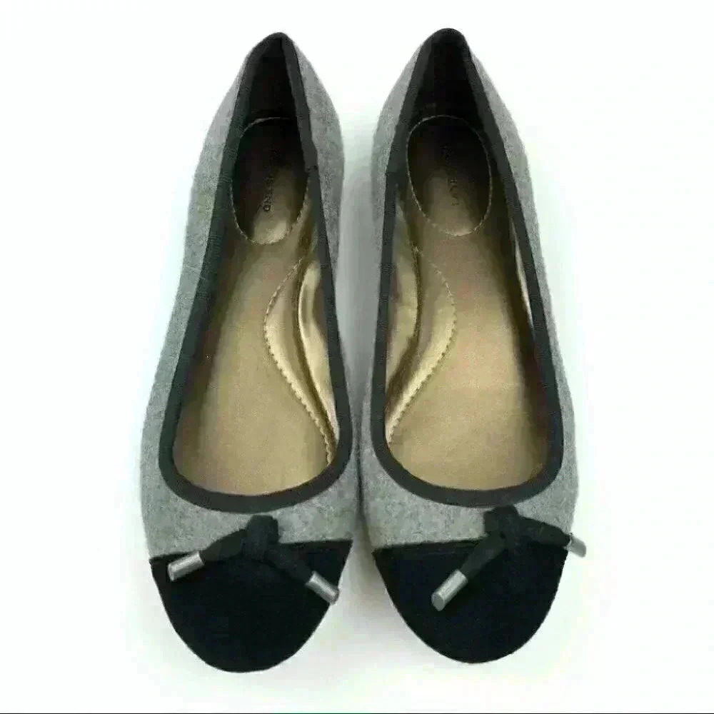 Lands’ End Flats 7.5 38 gray black felt ballet - Picture 2 of 9